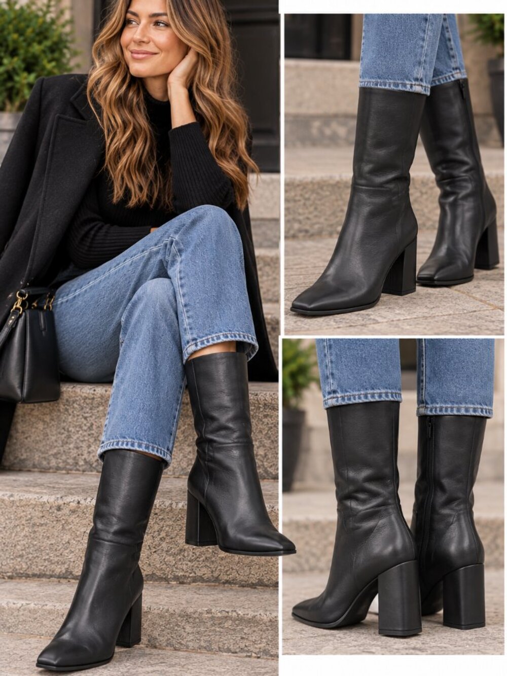 Vince Camuto Women's Leather Dantania Block Heel Mid-Calf Booties Sz 7M